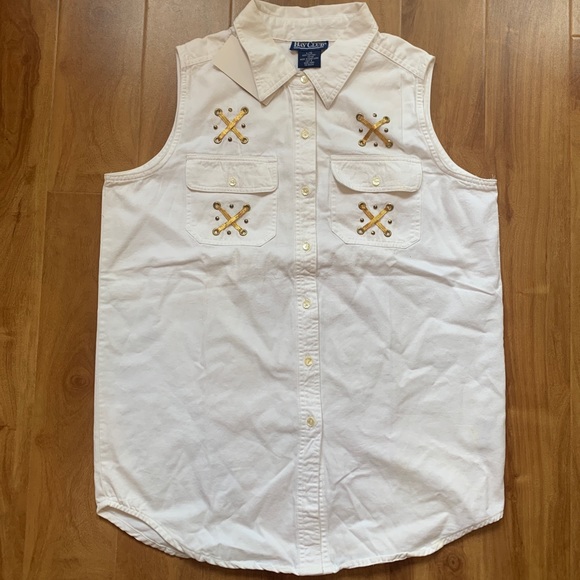 Vintage Nautical ‘Bay Club’ White Denim HighWaist Shorts & Sleeveless Blouse Set - Picture 6 of 16